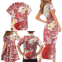 Tonga Christmas Family Matching Short Sleeve Bodycon Dress and Hawaiian Shirt Kilisimasi Fiefia Retro Style Red LT05 - Polynesian Pride