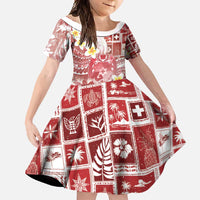 Tonga Christmas Family Matching Summer Maxi Dress and Hawaiian Shirt Kilisimasi Fiefia Retro Style Red LT05 Daughter's Dress Red - Polynesian Pride