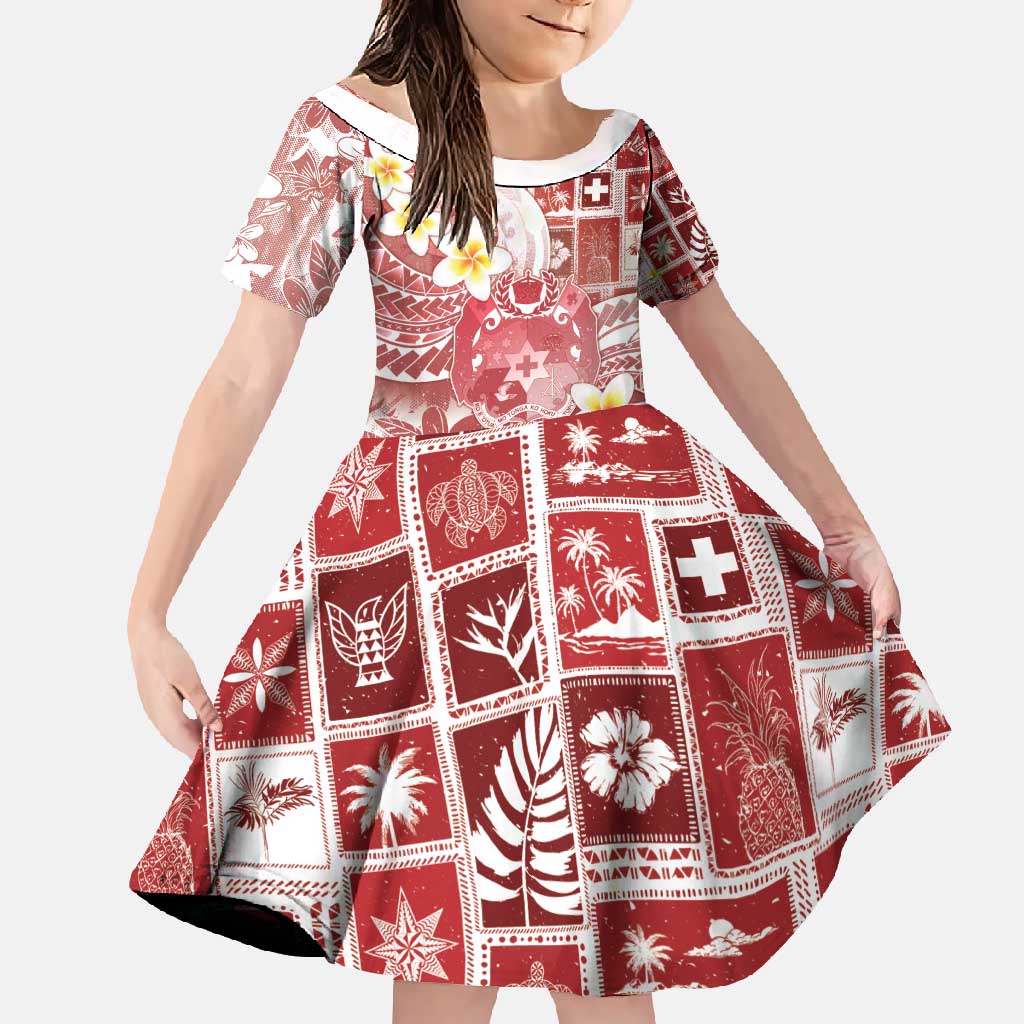 Tonga Christmas Family Matching Tank Maxi Dress and Hawaiian Shirt Kilisimasi Fiefia Retro Style Red LT05 Daughter's Dress Red - Polynesian Pride