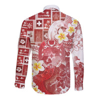 Tonga Christmas Long Sleeve Button Shirt Kilisimasi Fiefia Retro Style Red - Polynesian Pride