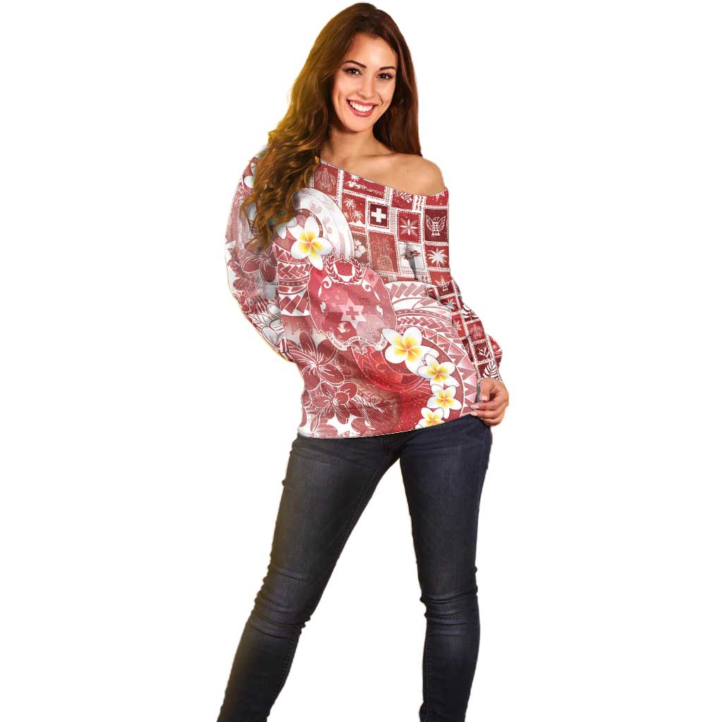 Tonga Christmas Off Shoulder Sweater Kilisimasi Fiefia Retro Style Red - Polynesian Pride