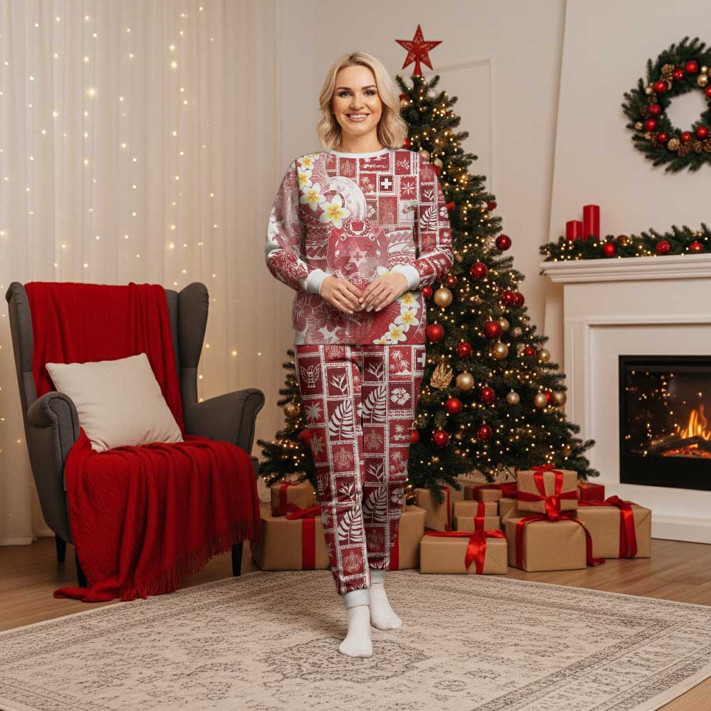 Tonga Christmas Pajama Set Kilisimasi Fiefia Retro Style Red - Polynesian Pride