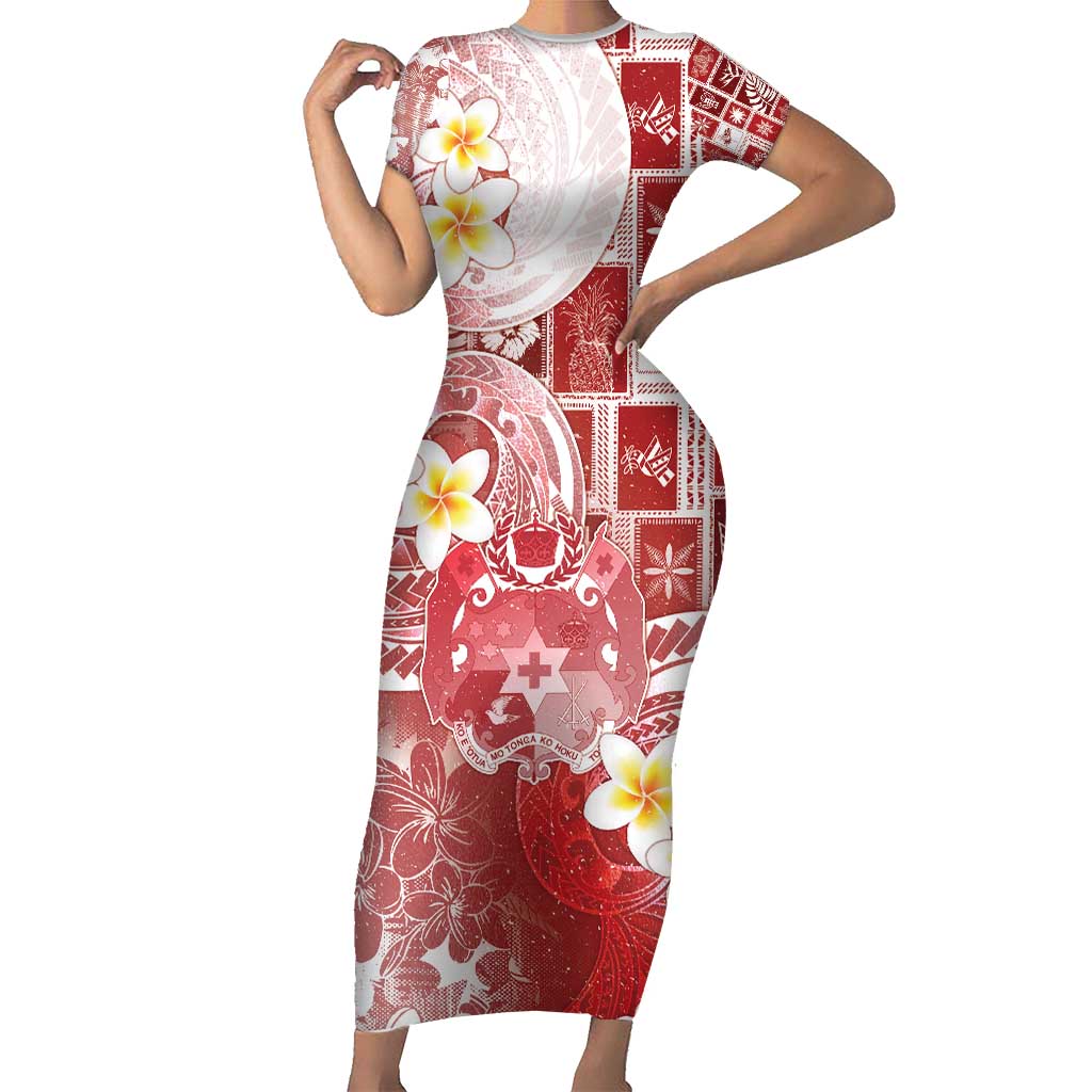 Tonga Christmas Short Sleeve Bodycon Dress Kilisimasi Fiefia Retro Style Red LT05 Long Dress Red - Polynesian Pride