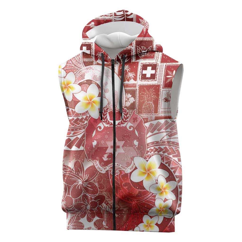 Tonga Christmas Sleeveless Zip Hoodie Kilisimasi Fiefia Retro Style Red - Polynesian Pride
