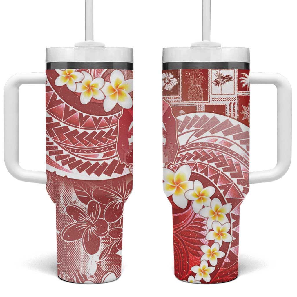 Tonga Christmas Tumbler With Handle Kilisimasi Fiefia Retro Style Red - Polynesian Pride