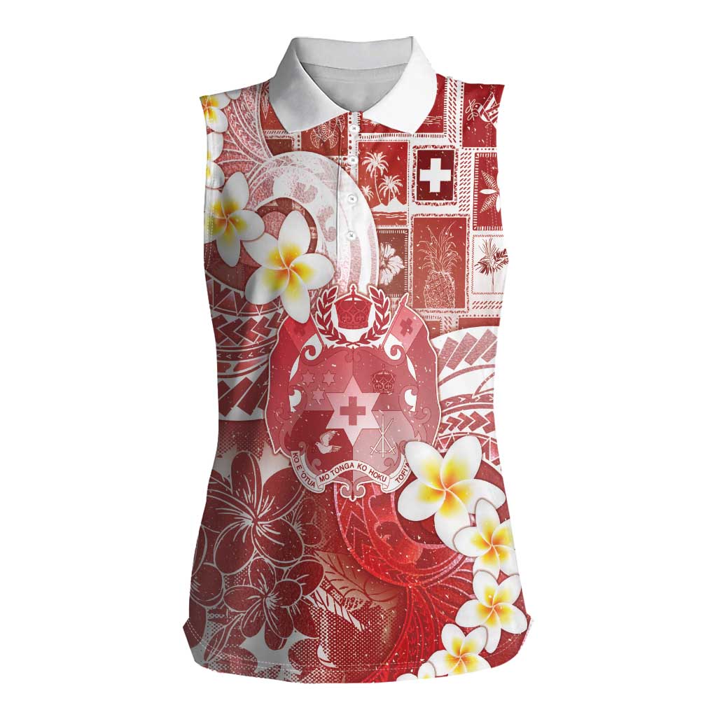 Tonga Christmas Women Sleeveless Polo Shirt Kilisimasi Fiefia Retro Style Red LT05 Female Red - Polynesian Pride