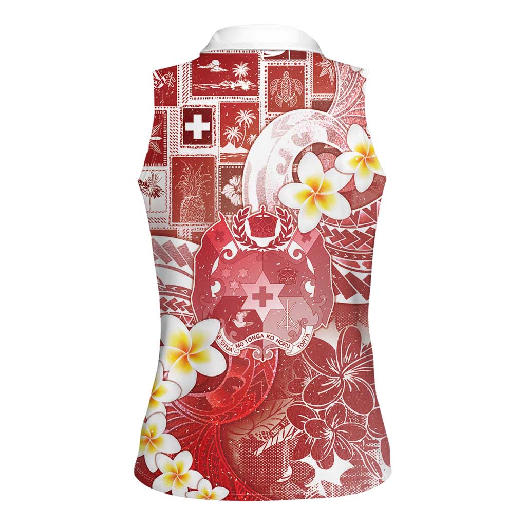 Tonga Christmas Women Sleeveless Polo Shirt Kilisimasi Fiefia Retro Style Red LT05 - Polynesian Pride