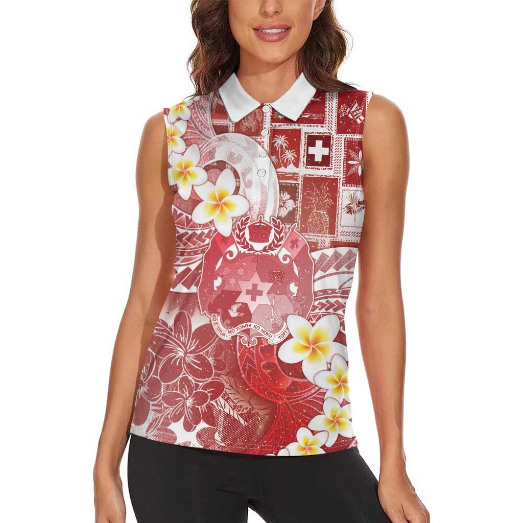 Tonga Christmas Women Sleeveless Polo Shirt Kilisimasi Fiefia Retro Style Red LT05 - Polynesian Pride