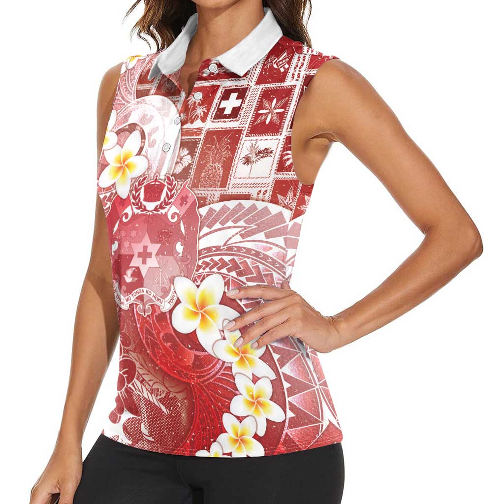 Tonga Christmas Women Sleeveless Polo Shirt Kilisimasi Fiefia Retro Style Red LT05 - Polynesian Pride