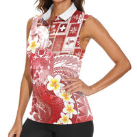 Tonga Christmas Women Sleeveless Polo Shirt Kilisimasi Fiefia Retro Style Red LT05 - Polynesian Pride