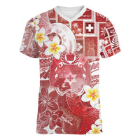 Tonga Christmas Women V-Neck T-Shirt Kilisimasi Fiefia Retro Style Red LT05 Female Red - Polynesian Pride
