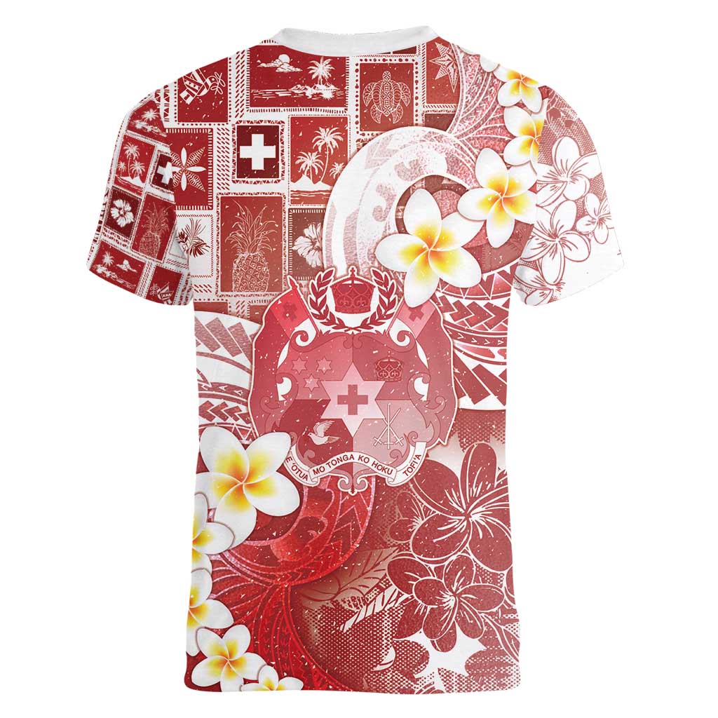 Tonga Christmas Women V-Neck T-Shirt Kilisimasi Fiefia Retro Style Red LT05 - Polynesian Pride
