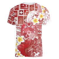 Tonga Christmas Women V-Neck T-Shirt Kilisimasi Fiefia Retro Style Red LT05 - Polynesian Pride
