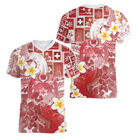 Tonga Christmas Women V-Neck T-Shirt Kilisimasi Fiefia Retro Style Red LT05 - Polynesian Pride