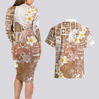 Tonga Christmas Couples Matching Long Sleeve Bodycon Dress and Hawaiian Shirt Kilisimasi Fiefia Retro Style Brown LT05 - Polynesian Pride