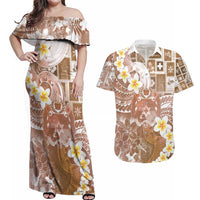 Tonga Christmas Couples Matching Off Shoulder Maxi Dress and Hawaiian Shirt Kilisimasi Fiefia Retro Style Brown LT05 Brown - Polynesian Pride