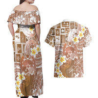 Tonga Christmas Couples Matching Off Shoulder Maxi Dress and Hawaiian Shirt Kilisimasi Fiefia Retro Style Brown LT05 - Polynesian Pride
