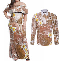 Tonga Christmas Couples Matching Off Shoulder Maxi Dress and Long Sleeve Button Shirt Kilisimasi Fiefia Retro Style Brown LT05 Brown - Polynesian Pride