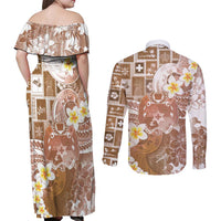 Tonga Christmas Couples Matching Off Shoulder Maxi Dress and Long Sleeve Button Shirt Kilisimasi Fiefia Retro Style Brown LT05 - Polynesian Pride