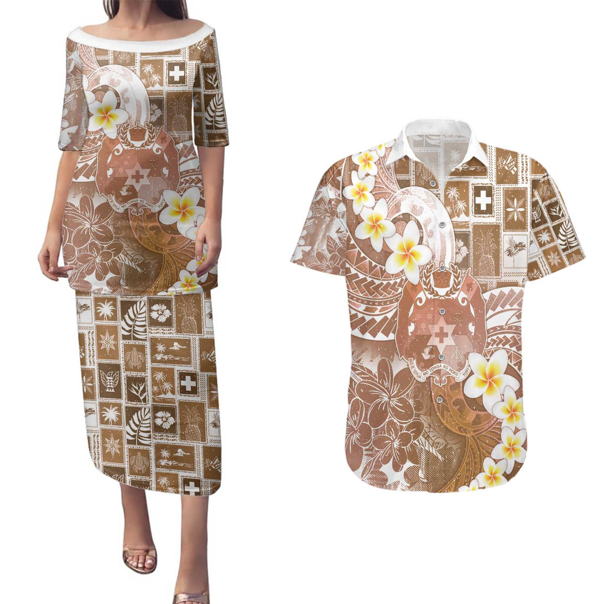 Tonga Christmas Couples Matching Puletasi and Hawaiian Shirt Kilisimasi Fiefia Retro Style Brown LT05 Brown - Polynesian Pride