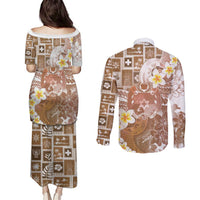 Tonga Christmas Couples Matching Puletasi and Long Sleeve Button Shirt Kilisimasi Fiefia Retro Style Brown LT05 - Polynesian Pride