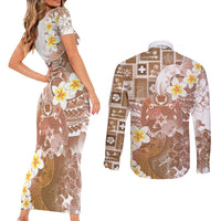 Tonga Christmas Couples Matching Short Sleeve Bodycon Dress and Long Sleeve Button Shirt Kilisimasi Fiefia Retro Style Brown LT05 - Polynesian Pride