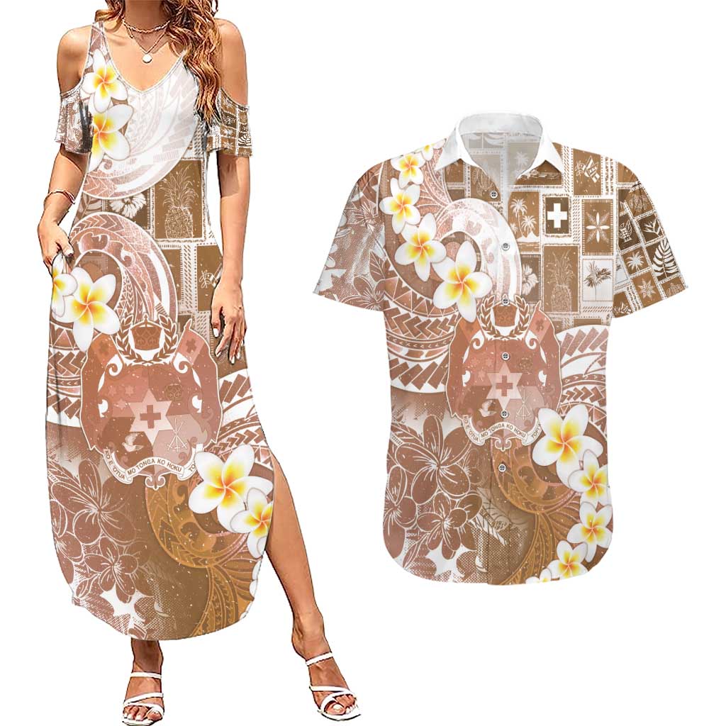 Tonga Christmas Couples Matching Summer Maxi Dress and Hawaiian Shirt Kilisimasi Fiefia Retro Style Brown LT05 Brown - Polynesian Pride
