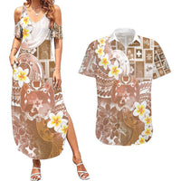 Tonga Christmas Couples Matching Summer Maxi Dress and Hawaiian Shirt Kilisimasi Fiefia Retro Style Brown LT05 Brown - Polynesian Pride