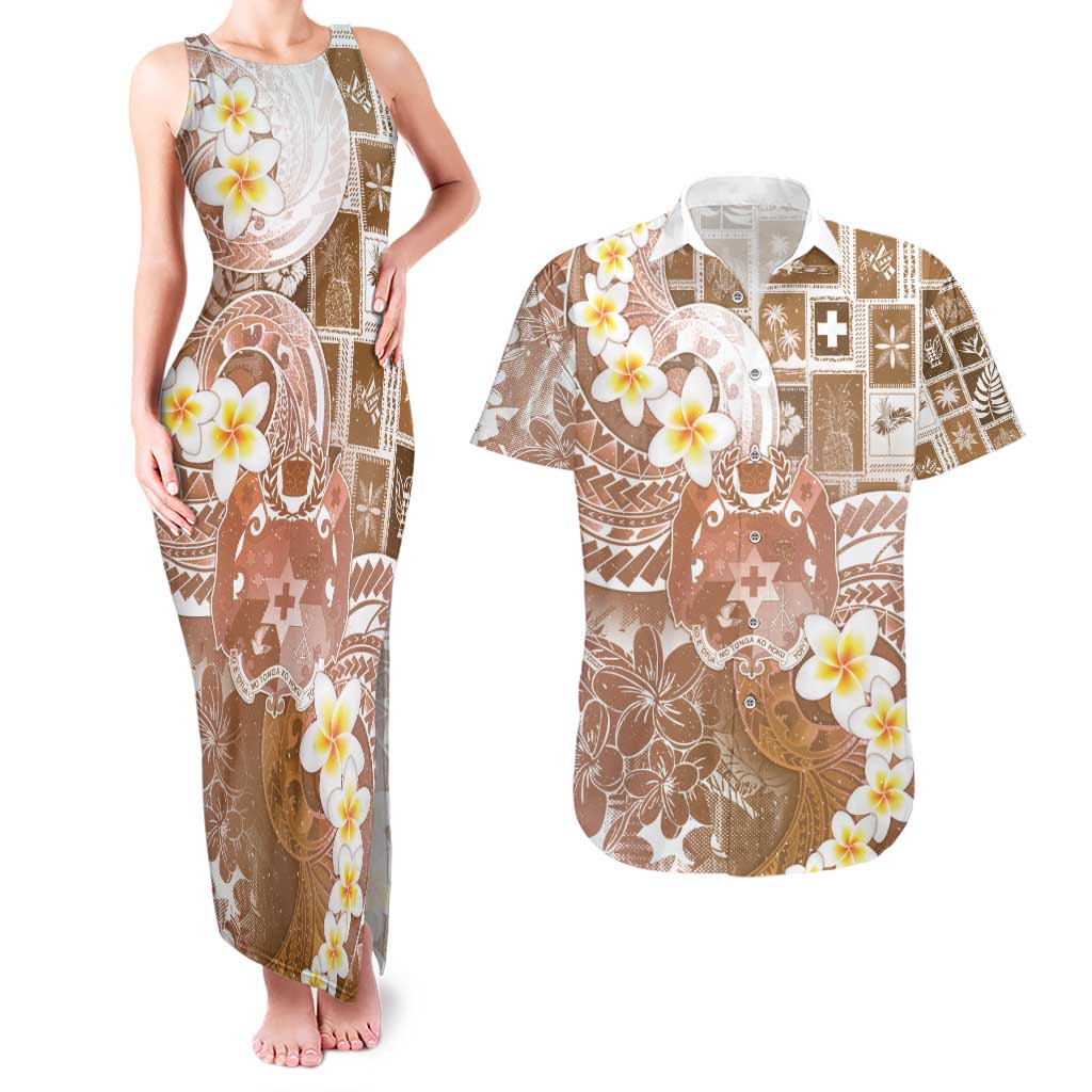 Tonga Christmas Couples Matching Tank Maxi Dress and Hawaiian Shirt Kilisimasi Fiefia Retro Style Brown LT05 Brown - Polynesian Pride