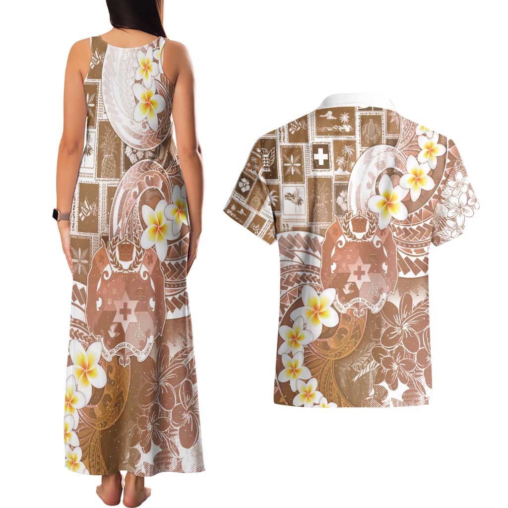 Tonga Christmas Couples Matching Tank Maxi Dress and Hawaiian Shirt Kilisimasi Fiefia Retro Style Brown LT05 - Polynesian Pride