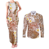 Tonga Christmas Couples Matching Tank Maxi Dress and Long Sleeve Button Shirt Kilisimasi Fiefia Retro Style Brown LT05 Brown - Polynesian Pride