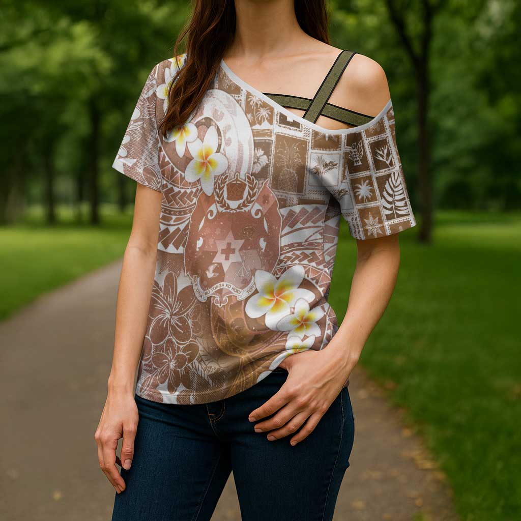 Tonga Christmas Cross Shoulder Shirt Kilisimasi Fiefia Retro Style Brown - Polynesian Pride