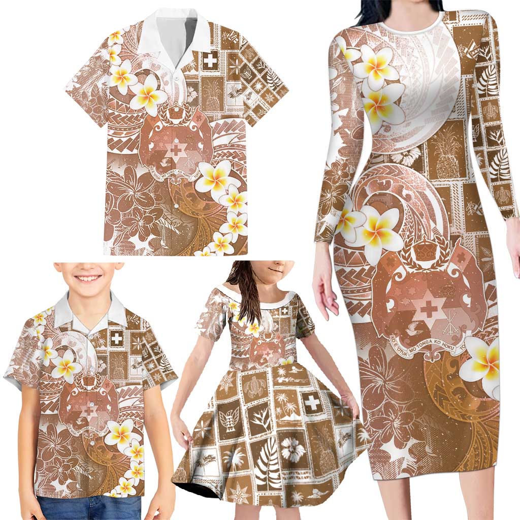 Tonga Christmas Family Matching Long Sleeve Bodycon Dress and Hawaiian Shirt Kilisimasi Fiefia Retro Style Brown LT05 - Polynesian Pride