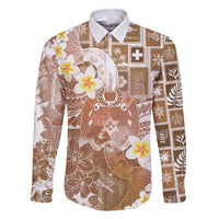 Tonga Christmas Family Matching Long Sleeve Bodycon Dress and Hawaiian Shirt Kilisimasi Fiefia Retro Style Brown LT05 Dad's Shirt - Long Sleeve Brown - Polynesian Pride