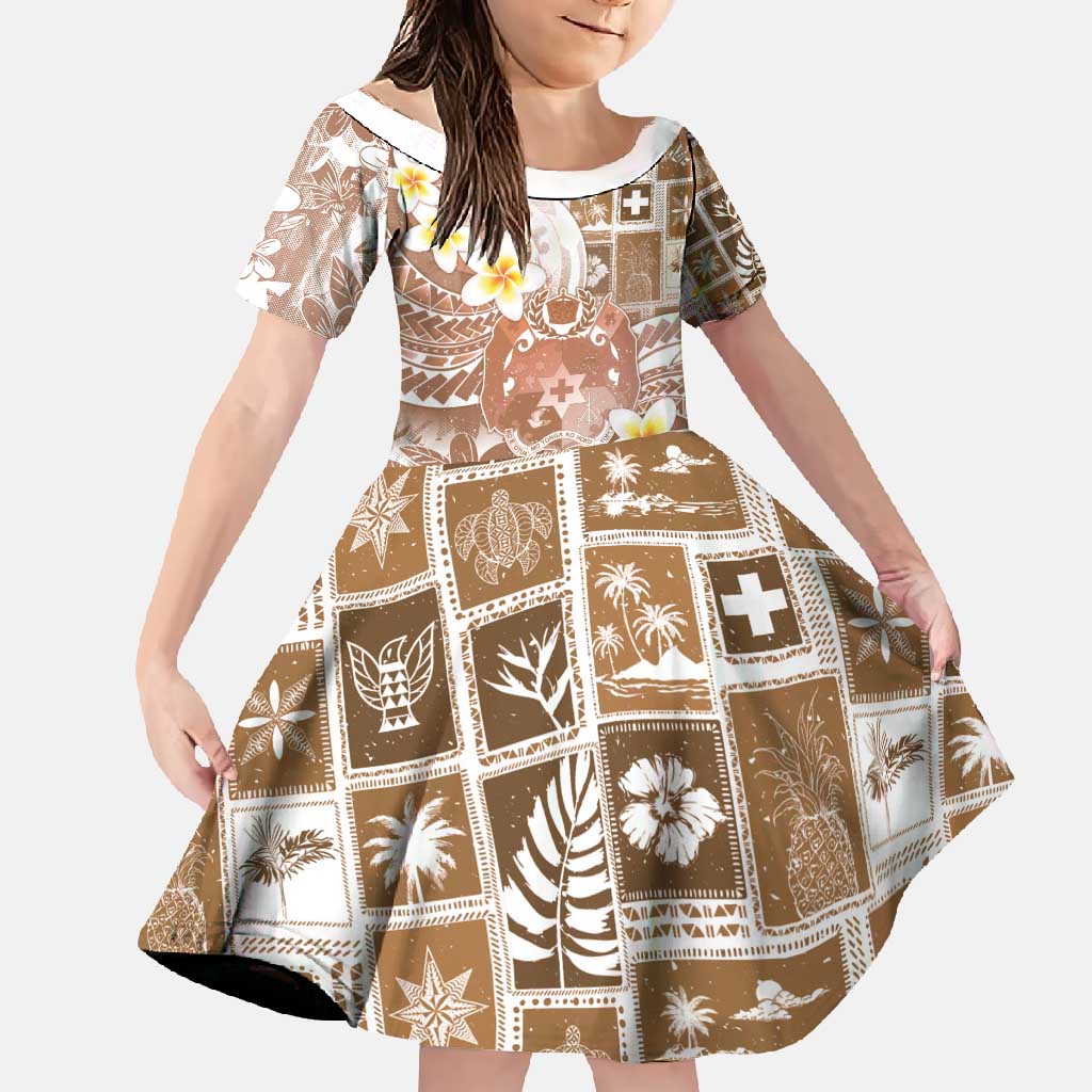 Tonga Christmas Family Matching Mermaid Dress and Hawaiian Shirt Kilisimasi Fiefia Retro Style Brown LT05 Daughter's Dress Brown - Polynesian Pride