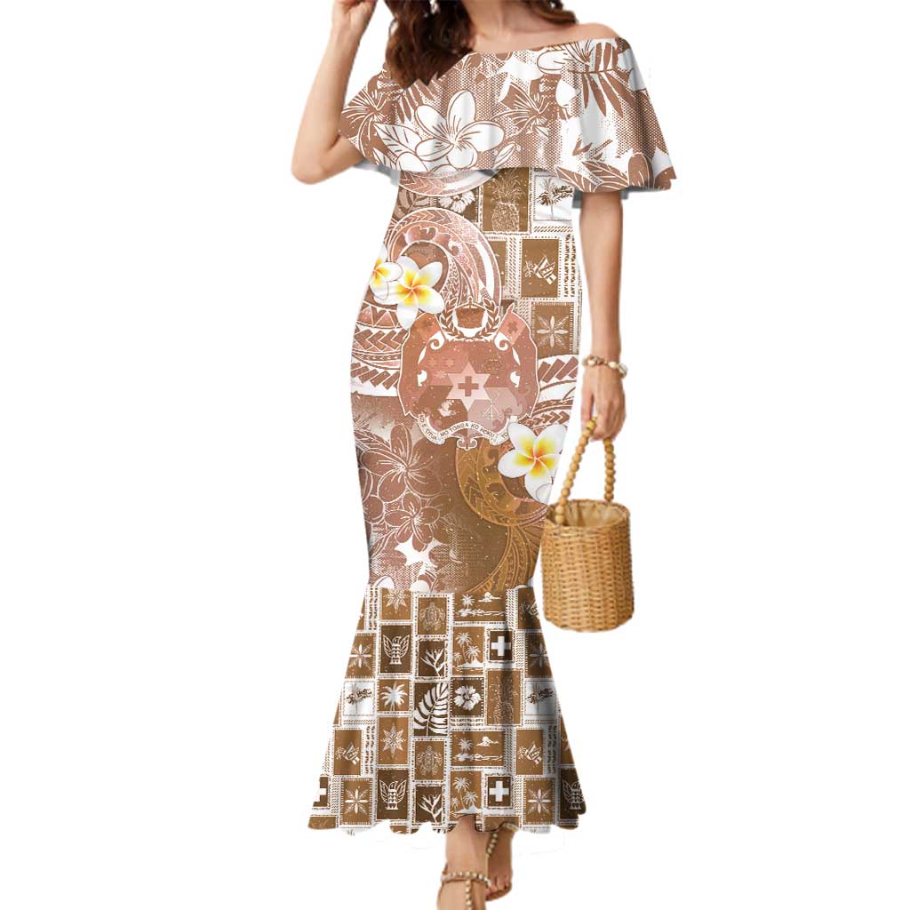 Tonga Christmas Family Matching Mermaid Dress and Hawaiian Shirt Kilisimasi Fiefia Retro Style Brown LT05 Mom's Dress Brown - Polynesian Pride