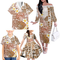 Tonga Christmas Family Matching Off The Shoulder Long Sleeve Dress and Hawaiian Shirt Kilisimasi Fiefia Retro Style Brown LT05 - Polynesian Pride