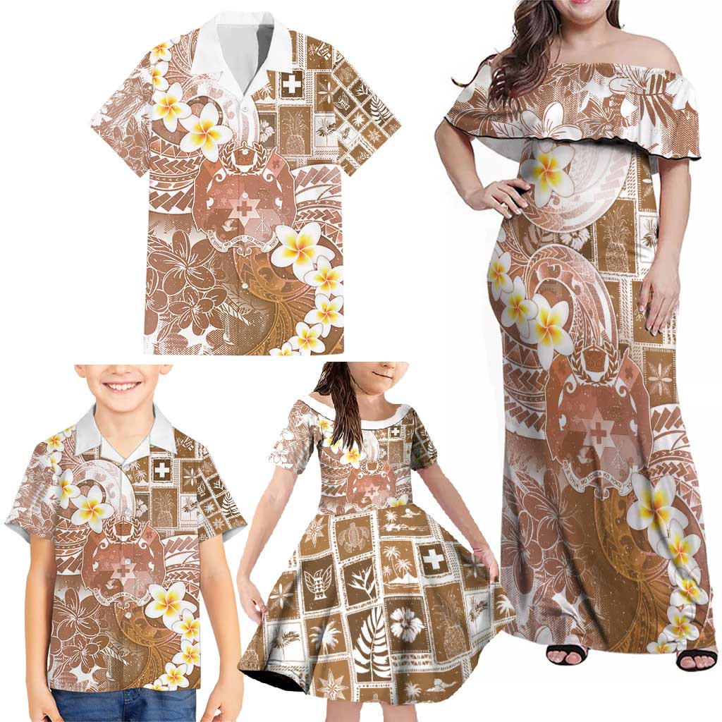 Tonga Christmas Family Matching Off Shoulder Maxi Dress and Hawaiian Shirt Kilisimasi Fiefia Retro Style Brown LT05 - Polynesian Pride