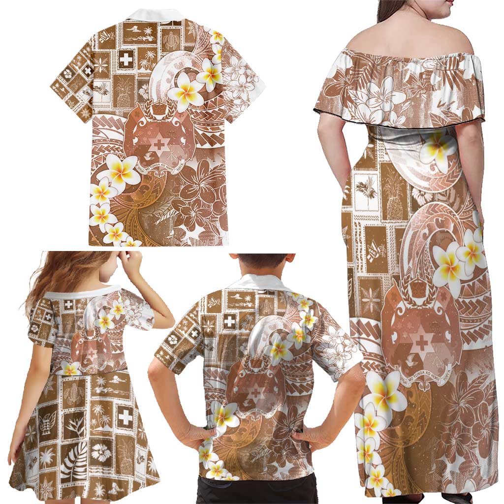 Tonga Christmas Family Matching Off Shoulder Maxi Dress and Hawaiian Shirt Kilisimasi Fiefia Retro Style Brown LT05 - Polynesian Pride