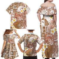 Tonga Christmas Family Matching Off Shoulder Maxi Dress and Hawaiian Shirt Kilisimasi Fiefia Retro Style Brown LT05 - Polynesian Pride