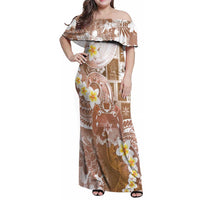 Tonga Christmas Family Matching Off Shoulder Maxi Dress and Hawaiian Shirt Kilisimasi Fiefia Retro Style Brown LT05 Mom's Dress Brown - Polynesian Pride