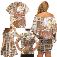 Tonga Christmas Family Matching Off Shoulder Short Dress and Hawaiian Shirt Kilisimasi Fiefia Retro Style Brown LT05 - Polynesian Pride