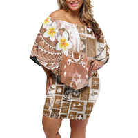Tonga Christmas Family Matching Off Shoulder Short Dress and Hawaiian Shirt Kilisimasi Fiefia Retro Style Brown LT05 Mom's Dress Brown - Polynesian Pride