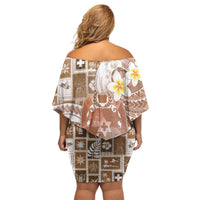 Tonga Christmas Family Matching Off Shoulder Short Dress and Hawaiian Shirt Kilisimasi Fiefia Retro Style Brown LT05 - Polynesian Pride