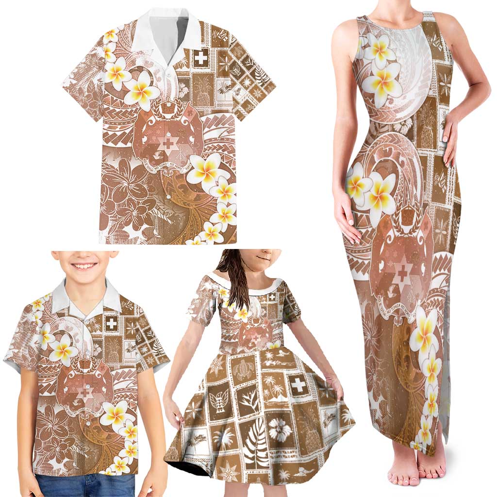Tonga Christmas Family Matching Tank Maxi Dress and Hawaiian Shirt Kilisimasi Fiefia Retro Style Brown LT05 - Polynesian Pride