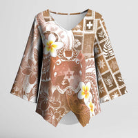 Tonga Christmas Kimono Sleeve Blouse Kilisimasi Fiefia Retro Style Brown LT05 Female Brown - Polynesian Pride
