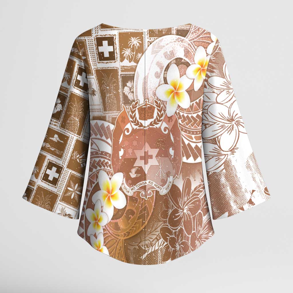 Tonga Christmas Kimono Sleeve Blouse Kilisimasi Fiefia Retro Style Brown LT05 - Polynesian Pride