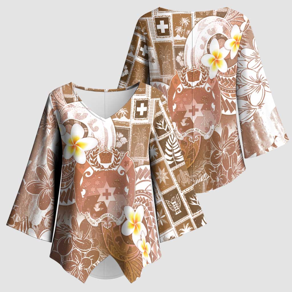 Tonga Christmas Kimono Sleeve Blouse Kilisimasi Fiefia Retro Style Brown LT05 - Polynesian Pride