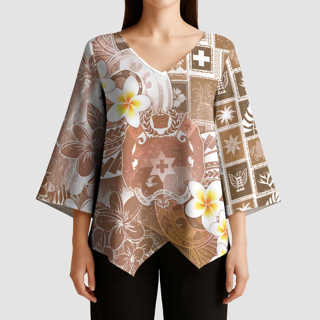 Tonga Christmas Kimono Sleeve Blouse Kilisimasi Fiefia Retro Style Brown LT05 - Polynesian Pride