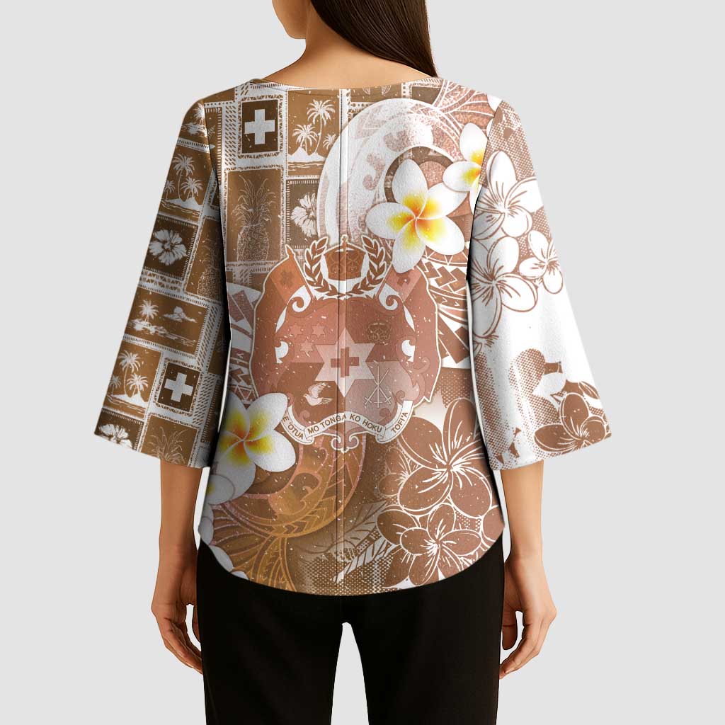 Tonga Christmas Kimono Sleeve Blouse Kilisimasi Fiefia Retro Style Brown LT05 - Polynesian Pride